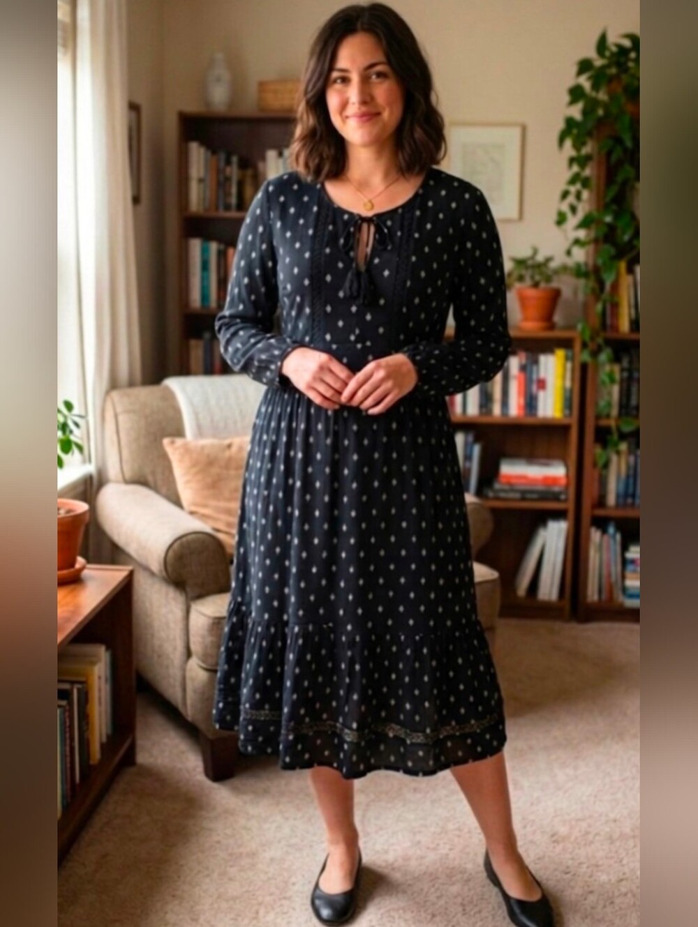 Old Navy Black Long-Sleeve Midi Dress